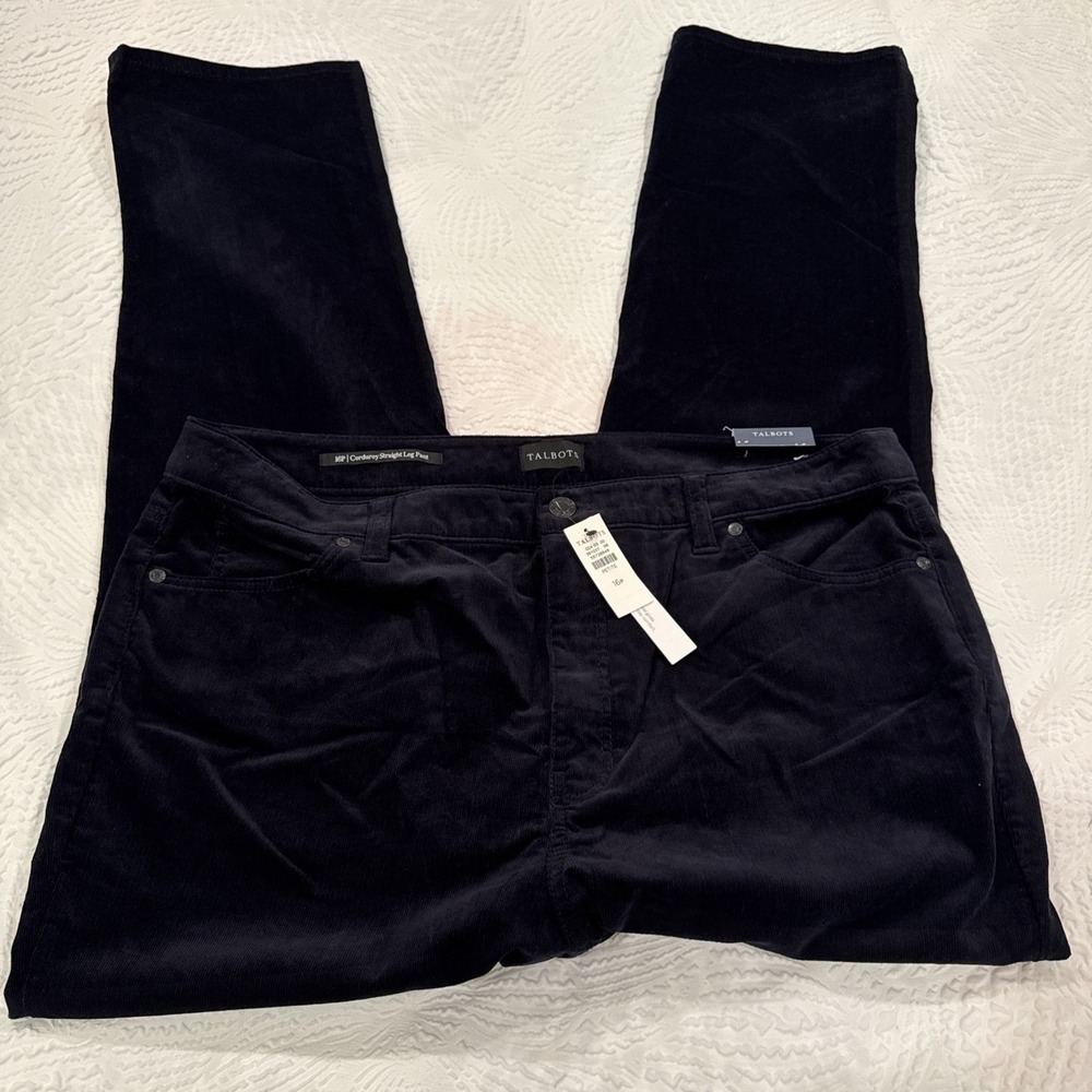 Talbots Woman'sHigh Waist Straight Leg  Corduroy Black Size 16 Petite Pants NWT